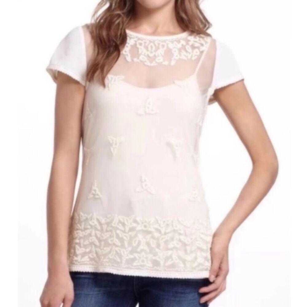 Anthropologie Maeve Cream Sheer Split Back Top
